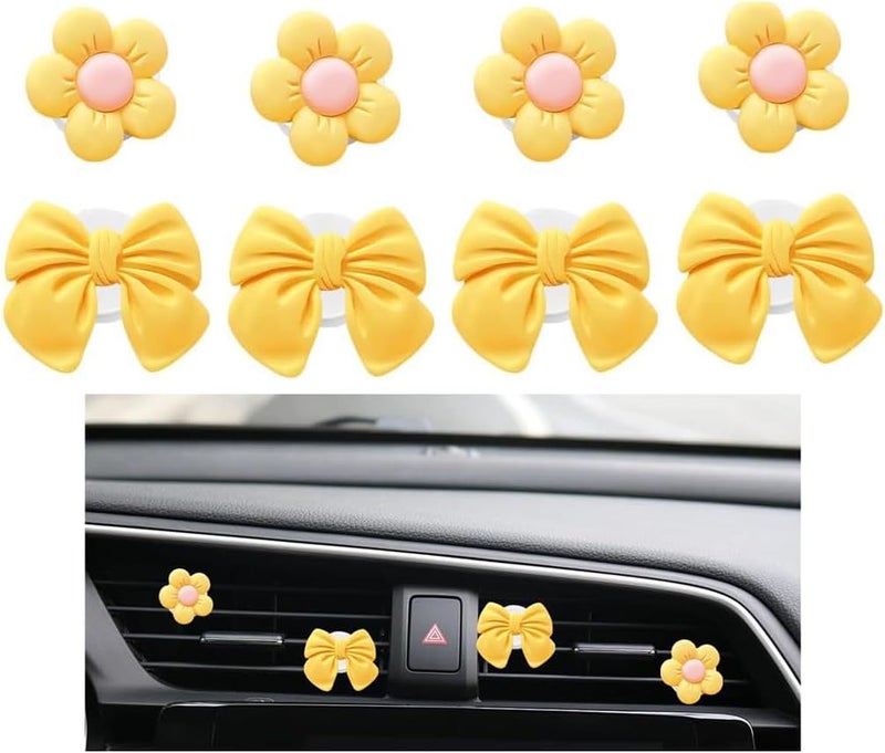 FALVFUN 8PCS Car Air Vent Clips, Cute Bow & Sunflower Vehicle Vent Decorations Charm, Aesthetic Automotive Interior Outlet Ornament Accessories, Universal for SUV Sedan Truck (Yellow) - Image 1